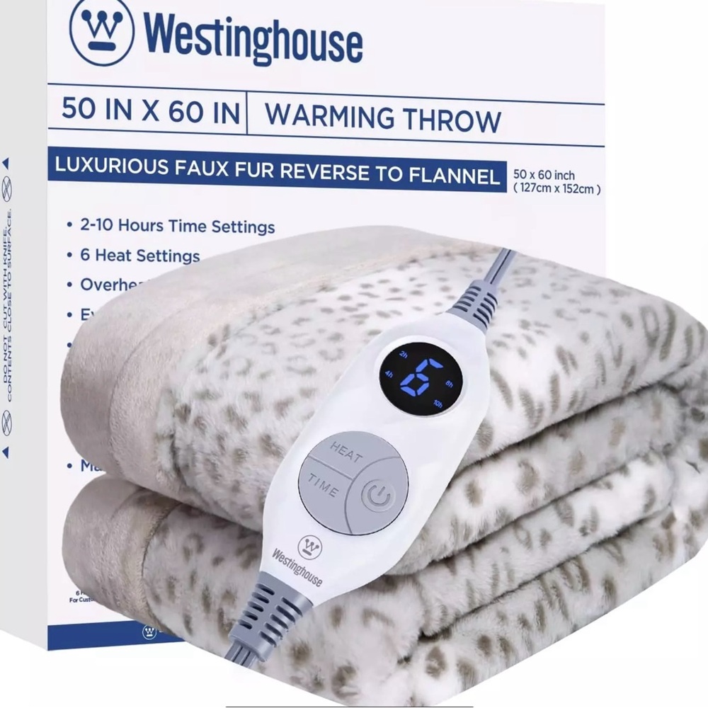Westinghouse Heated Throw Blanket, Grey Leopard Electric Throw Blanket,